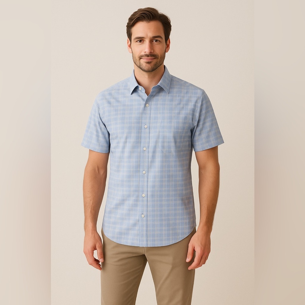 🆕 NWT Tommy Hilfiger Men's Blue Checkered Short Sleeve Shirt